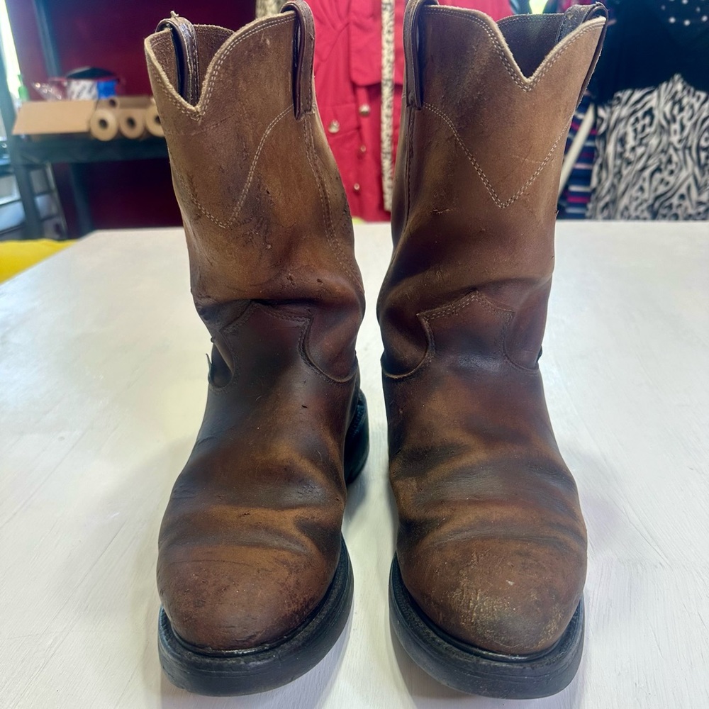 Justin Roper Boots Mens 9D Brown Leather Work Style 4760 USA Oil Resistant - Picture 3 of 16